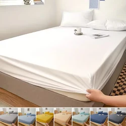 Washed Cotton Bed Fitted Sheet with Elastic Bands Non-slip Adjustable Mattress Covers for Double King Queen Bed 140/160/200cm