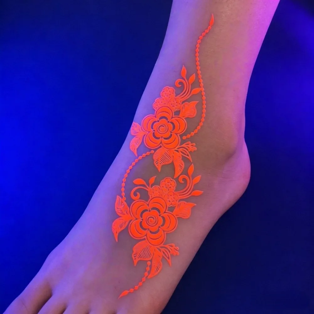 Water Transfer Decals Fluorescence Henna Tattoo Stickers Fake India Mehndi Flower Henna Temporary Tattoo Waterproof Instant