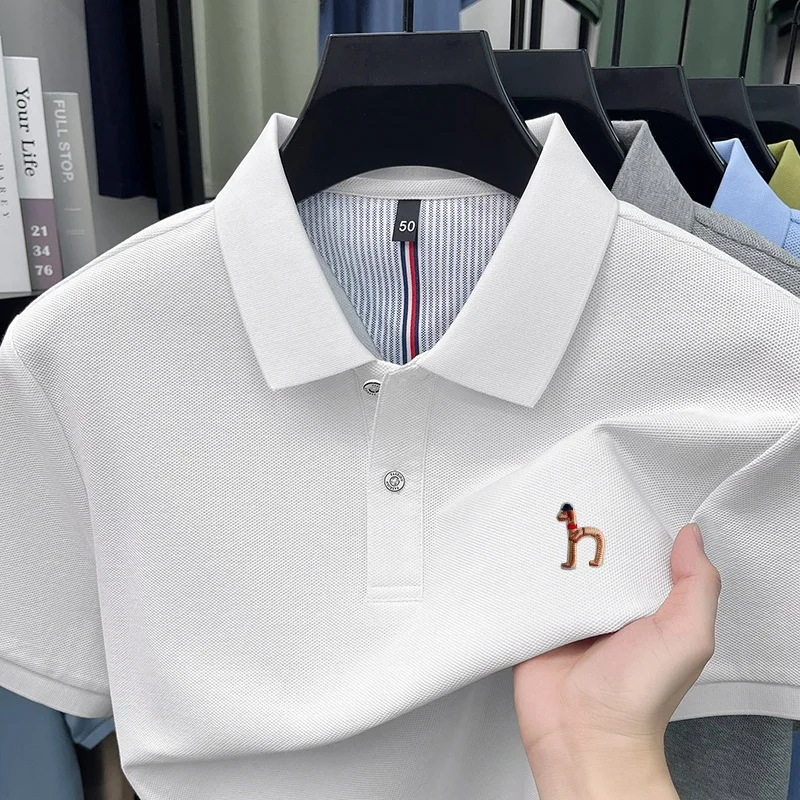 High Quality Men's Summer Short-Sleeved Pure Cotton Polo Shirt Collar Embroidered Hem Split T-Shirt Casual Business Men Clothing