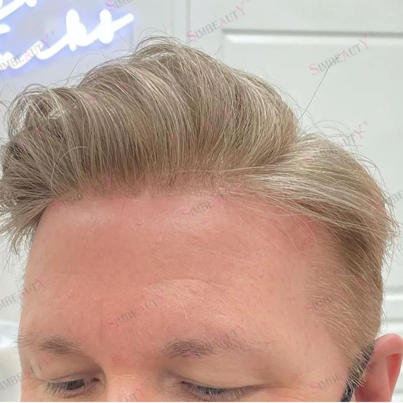 

Невидимая натуральная линия роста волос 0,06 мм, полностью закрытая основа, серо-коричневый цвет, 100% натуральные человеческие волосы, коричнево-русый оттенок # Мужские парики-накладки (20 шт.) для длительного ношения