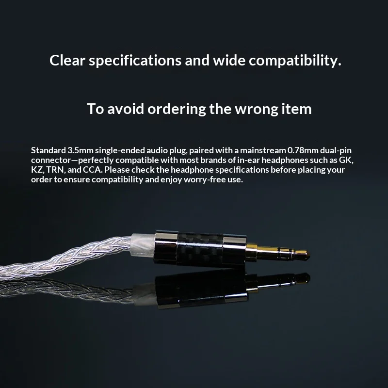 GK L200-8 eight strand silver plated wire metal splicing plug 3.5mm port/Type-C audio adapter/GK special memory cotton earplugs