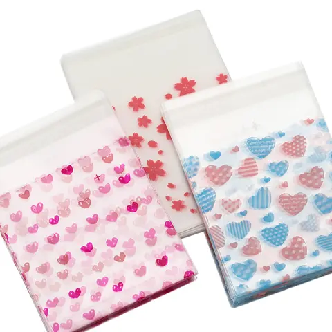 50pcs 발렌타인 데이 사랑 시리즈 diy 쥬얼리 포장 디스플레이 베이킹 쿠키 포장에 대 한 명확한 플라스틱 자체 접착 가방