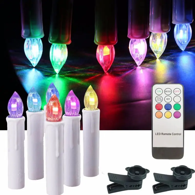 

Remote controlled Simulation LED taper Candlestick tea Light Wax dipped Battery powered w/12 keys controller&Clip RGB Multicolor