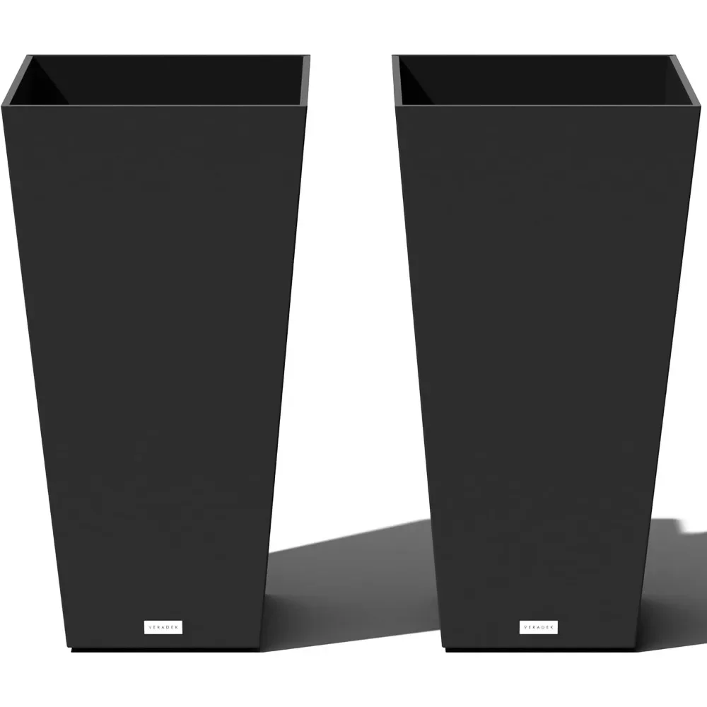 

Planter Set of 2, 30 Inch, Black, Indoor/Outdoor Taper Planter