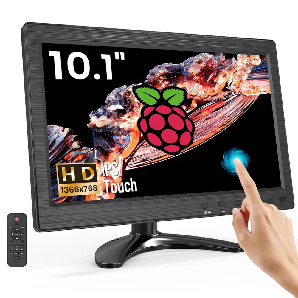 Eyoyo 10-Zoll-Touchscreen-Monitor, 1280 x 800 IPS-Display, 10-Punkt-Touch, kleiner Desktop-Monitor mit Lautsprecher und HDMI-, VGA- und AV-Eingängen, Metallgehäuse, VESA 75 x 75, für POS, Raspberry
