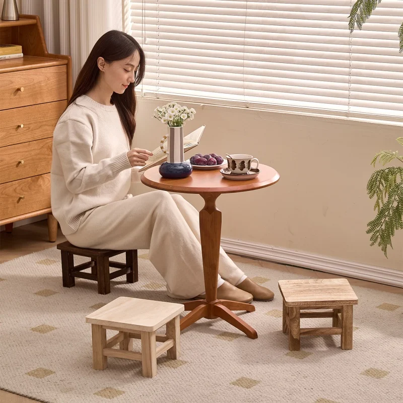 Japanese Solid Wood Stools Household Low Stools for Shoe Changing Stool Living Room Vintage Chairs Teak Square Stools image 2