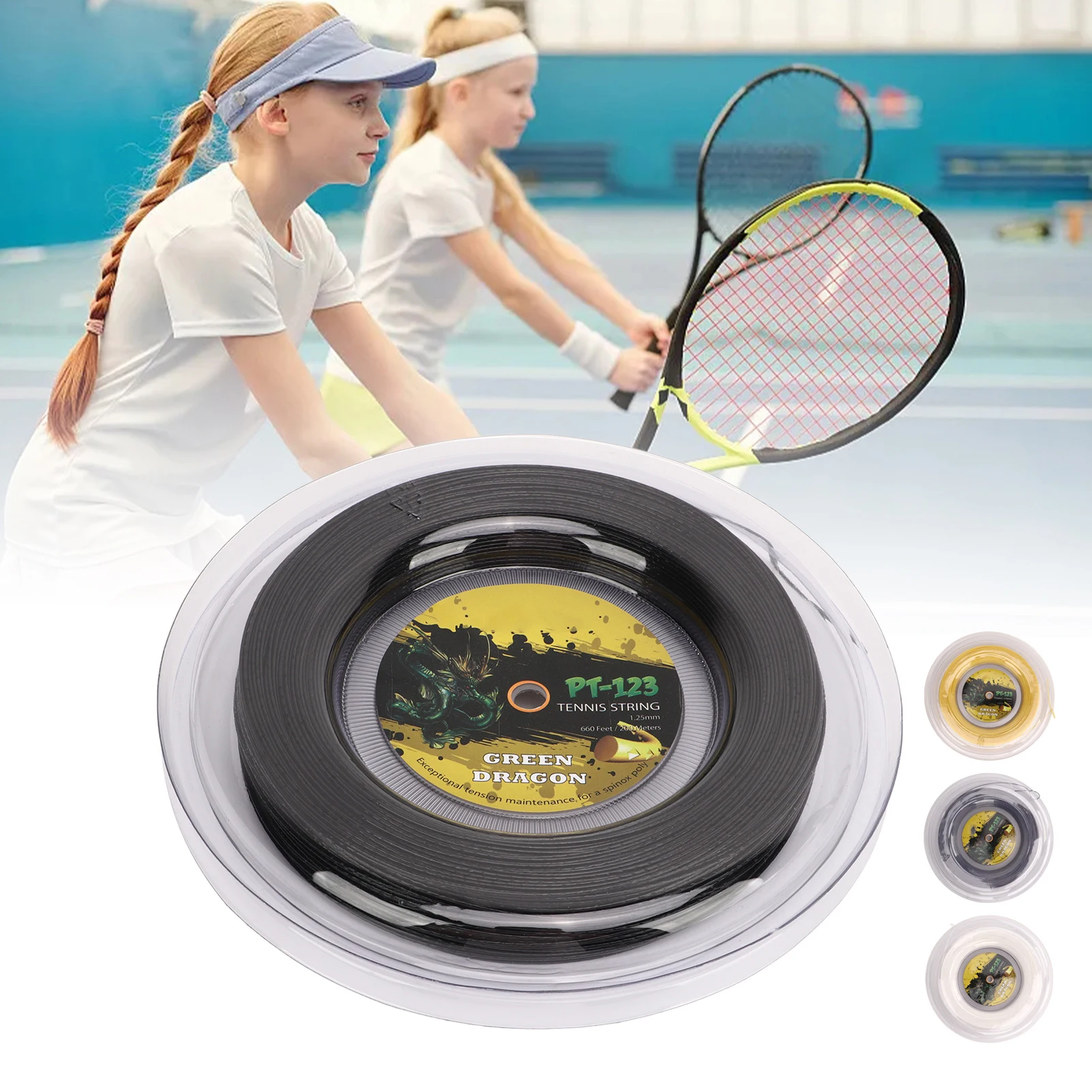 1.25mm Tennis Racket String Double Ribbed Pattern Beat Resistant Polyester Tennis String for Teenager 200M Tennis Racquet String