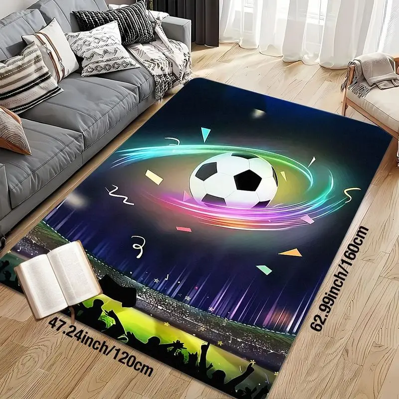 Flannel Printed Soccer Ball Rug Neon Glow Design Soft Fleece Floor Mat Living Room Carpet Sports Fan Decor Rugs
