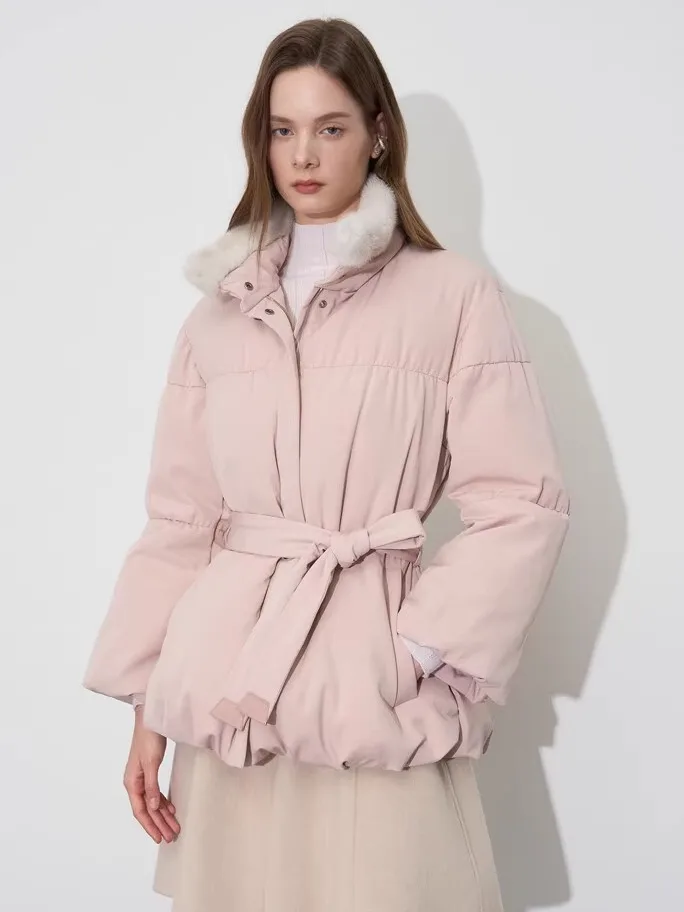 

MICOAT Ele Goose down ort Jaet Women's Winter Coat Warm Faux Fur Collar Waist Belt Sli Cold Weather Coat