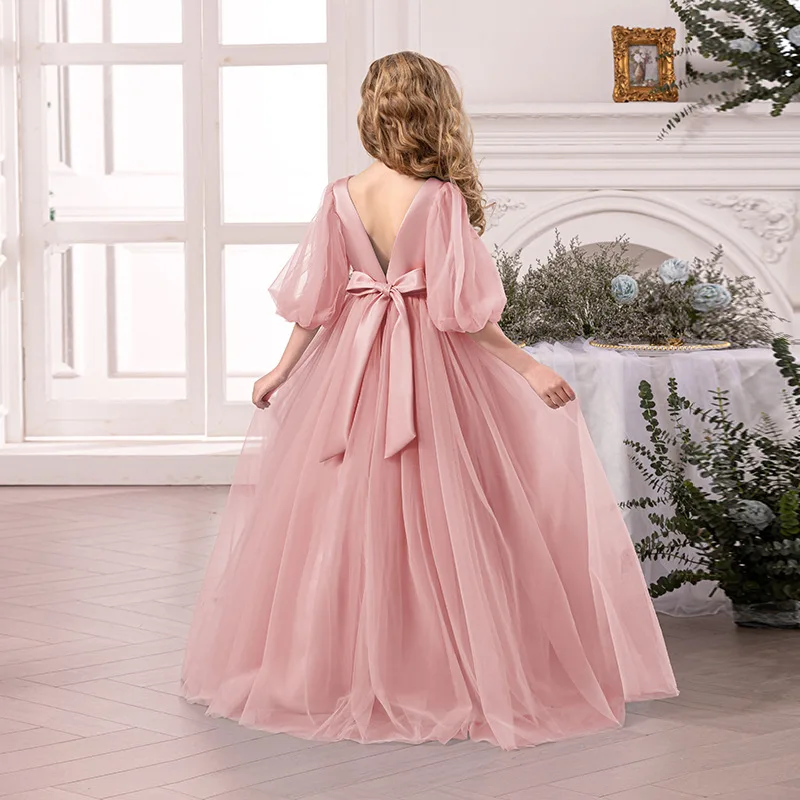 Vestido cerimonial da menina branco tule vestido de princesa baile de formatura festa de aniversário roupas de bebê casamento piano executar vestido