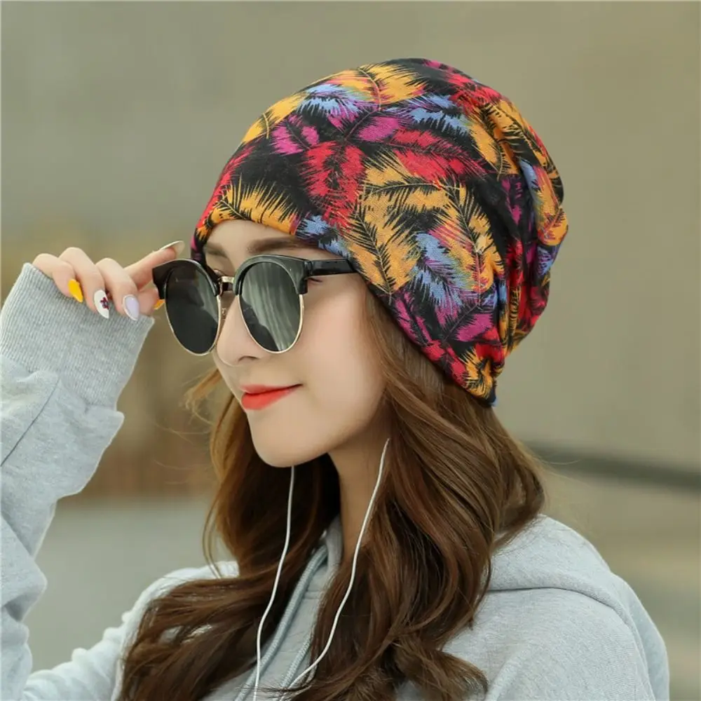 

Fashion Printed Women Turban Hat Breathable Head Wrap Slouchy Beanie Hat Neck Cover Thin Pullover Cap