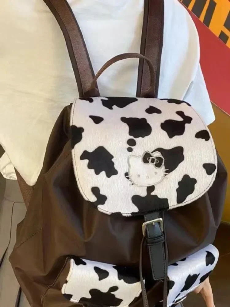 Sanrio Hello Kitty Backpack for Women Kawaii College Student Retro School Bag Large Capacity PU Leather Fashion Trend