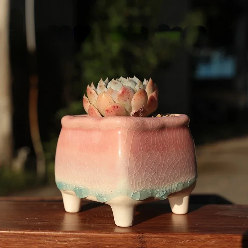 Ice Crack Flow Glaze Flowerpot Creative Fresh  Fleshy Plant Flowerpot Simple  Lovely Korean Style Home Decoration Crafts