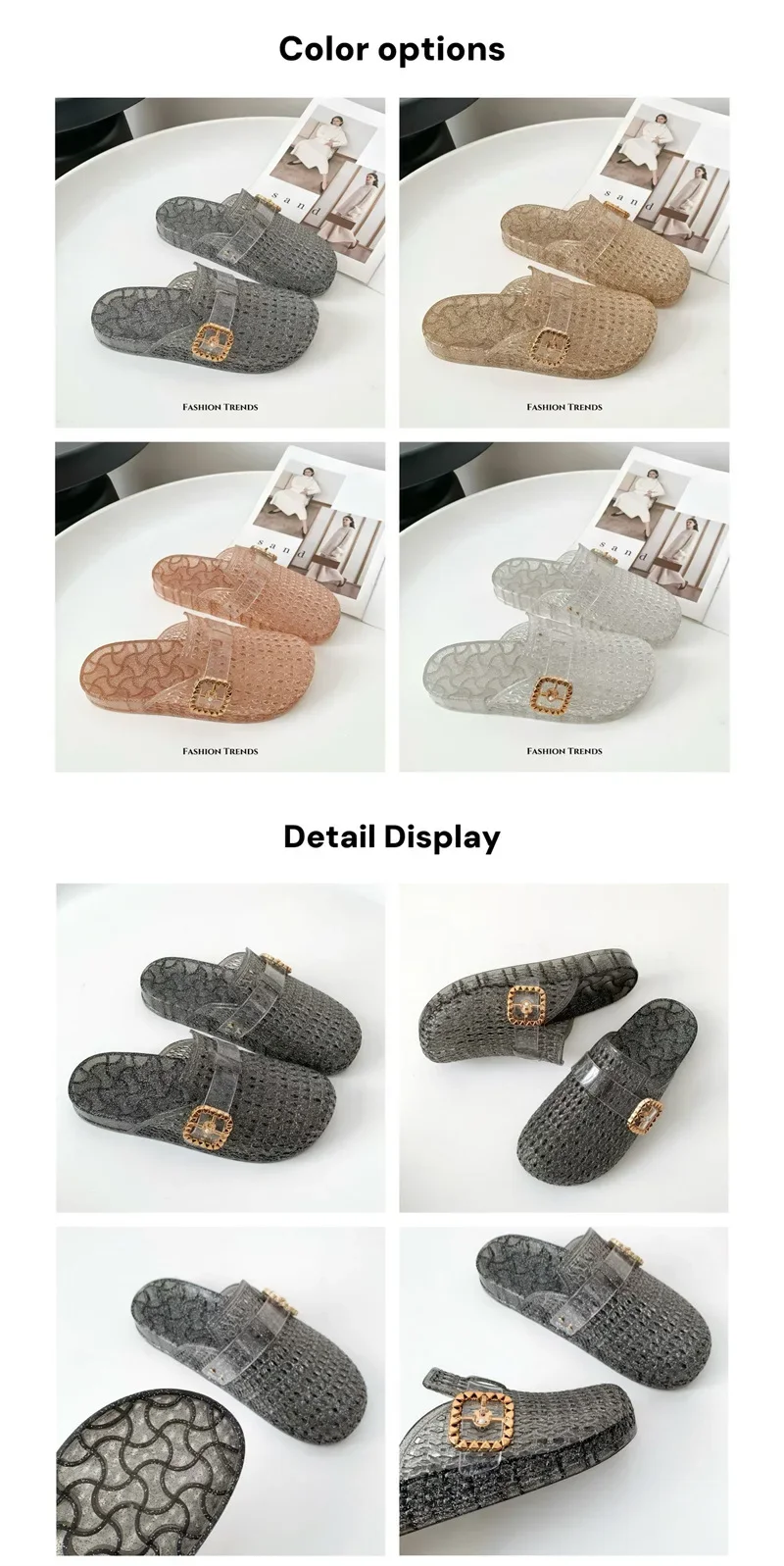 2026 Damen Jelly-Kristall-Pantoletten mit offener Zehenpartie, neuer Sommerstil, modische Damen-Strandsandalen, hohles Design, rutschfest. – Detail 9