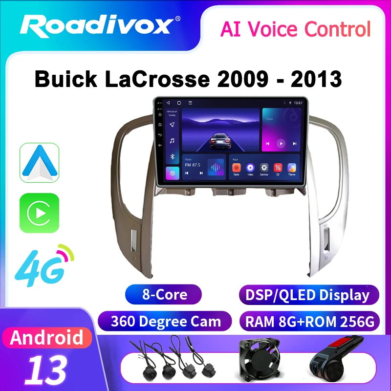 roadivox Android Car Radio for Buick LaCrosse 2009 - 2013 Stereo Screen GPS Navigation Multimedia Player Tape Recorder Carplay