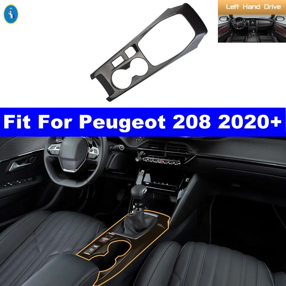 

ABS Carbon Fiber Central Control Gear Shift Panel Water Cup Frame Decoration Accessories Cover Trim For Peugeot 208 2020 - 2025