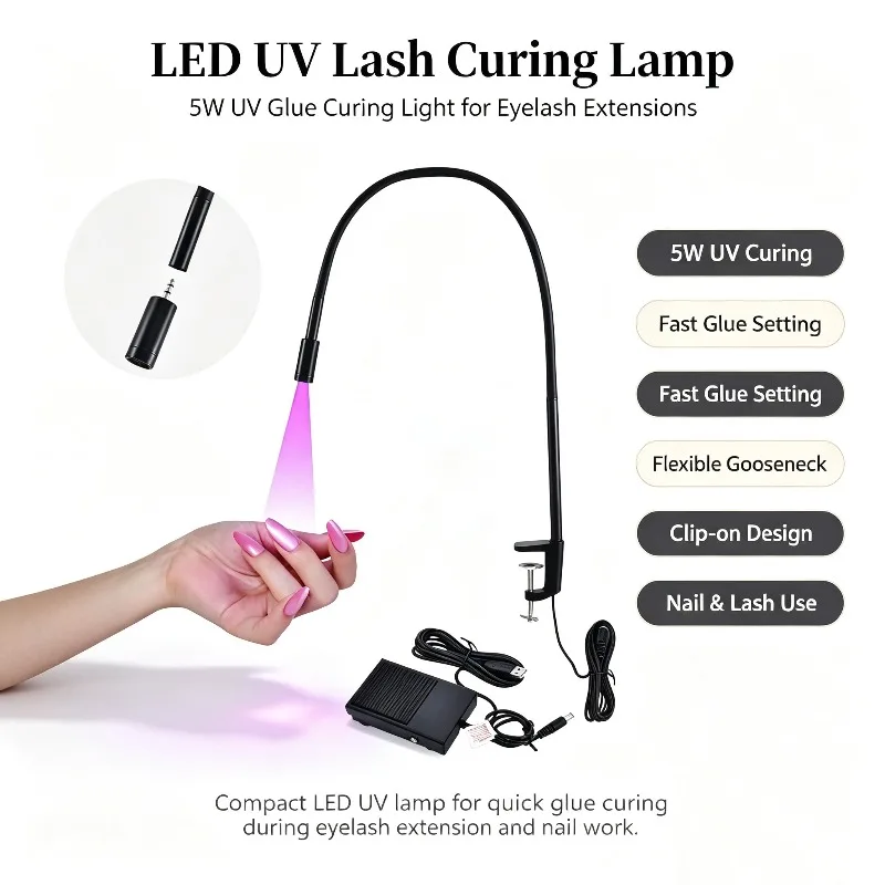 Foot Pedal Gel X UV LED Flash Cure Nails and Eyelash Extensions Lamp Black Desk Clamp