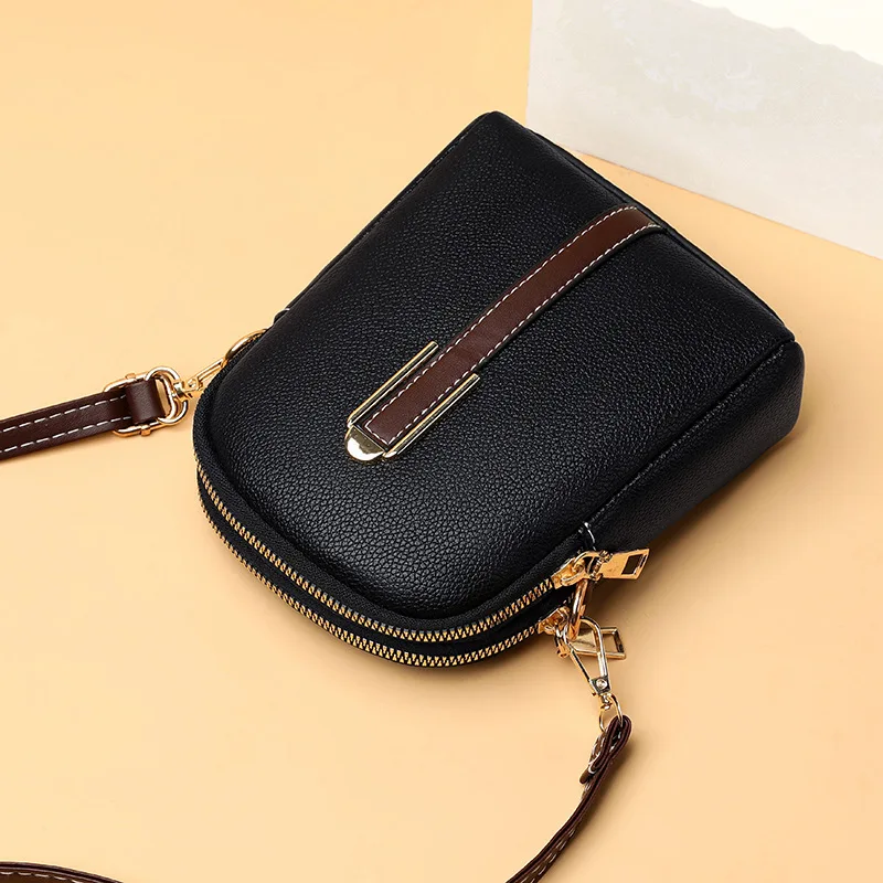 New Fashion Real Cowhide Girls Purse Phone Pouch Genuine Leather Shoulder Bags Woman Minimalist Solid Color Mini Crossbody Bag