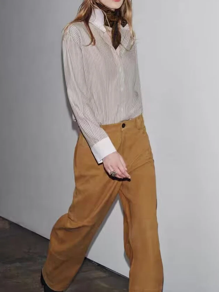 

Европейский и американский стиль, осенняя новая модная повседневная женская свободная универсальная полосатая рубашка контрастного цвета с длинными рукавами