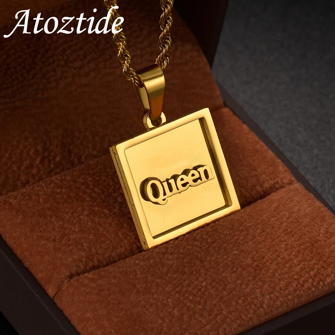 Atoztide-Colliers de présidence personnalisés pour femmes, pendentif carré de soudage à 2 côtés, bijoux en acier inoxydable, cadeau torsadé