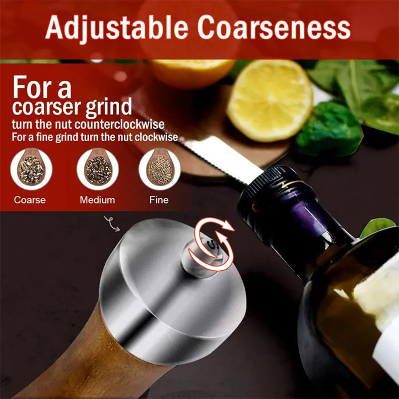 Solid Wood Salt Pepper Grinder Set Spice Salt Shaker 304 Stainless Steel Metal Head Manual Pepper Mill kitchen Pepper Grinder