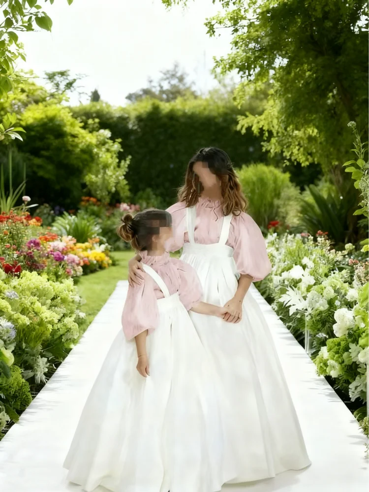 طقم فستان فتاة الزهور اللطيف عالي الجودة مكون من قطعتين مع تول وتفتا أبيض، فستان سهرة لحفلات زفاف الأميرة الصغيرة