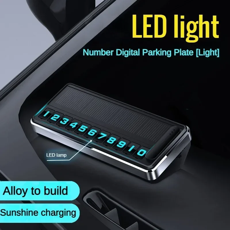 Solar Car Phone Number Plate Led Lighting Temporary Parking Card Hidden Plates Car Park Stop Multiple Number Parking Gadgets