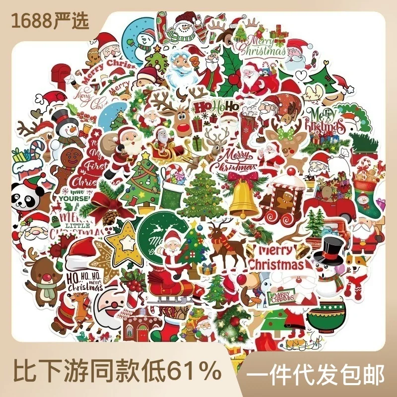 100 New Christmas Graffiti Stickers Decorate Car Windows Trunk Guitar DIY Waterproof Holiday Stickers