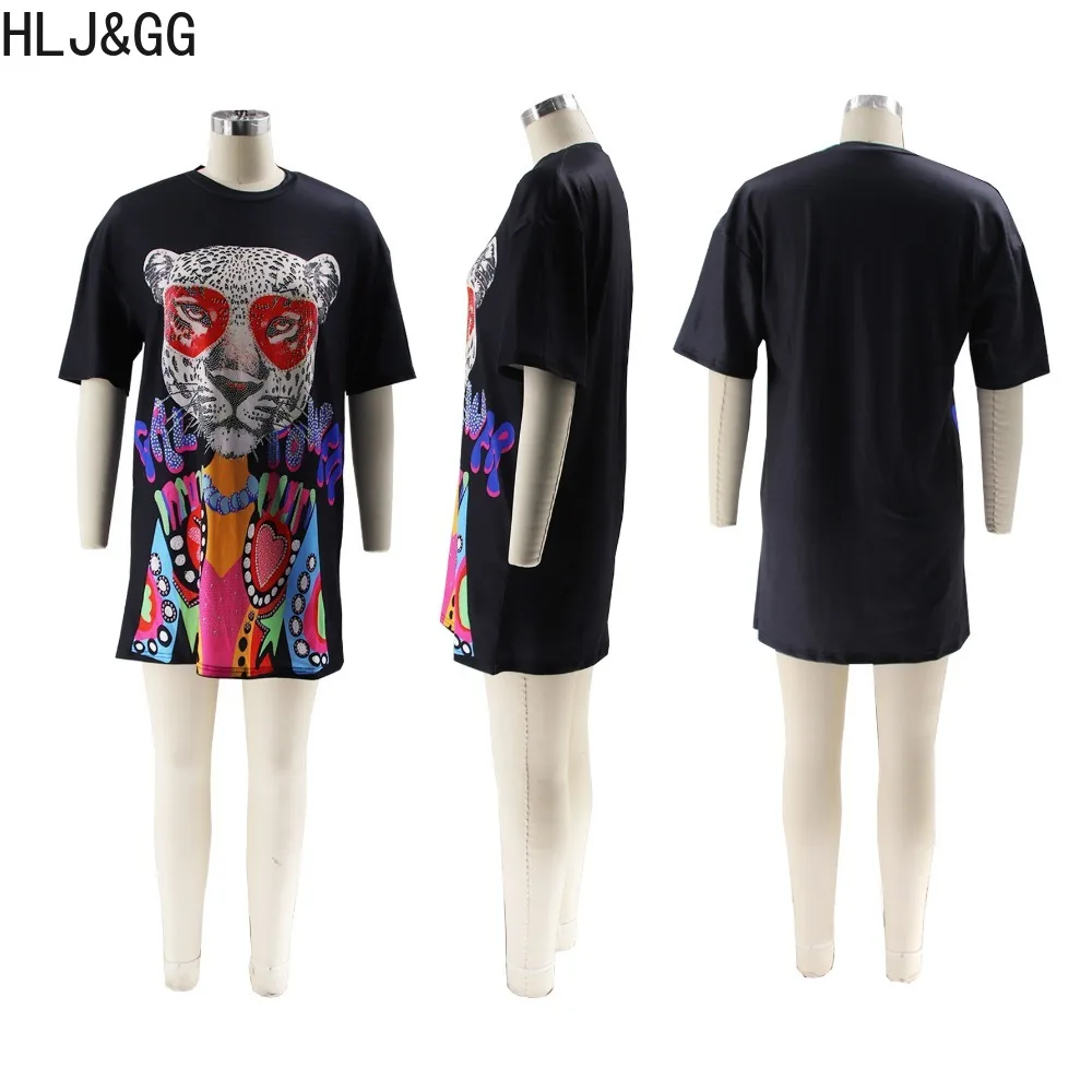 HLJ & GG-Vestido de camiseta com impressão padrão Y2K feminino, pescoço O, manga curta, reto, tendência feminina, roupas Hip Hop