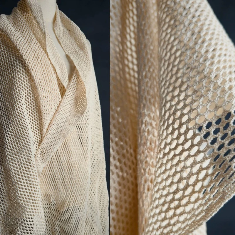 

Абрикосовая ретро-ткань с крупной сеткой, прозрачная, для рукоделия, шитья, дизайнерская ткань для одежды