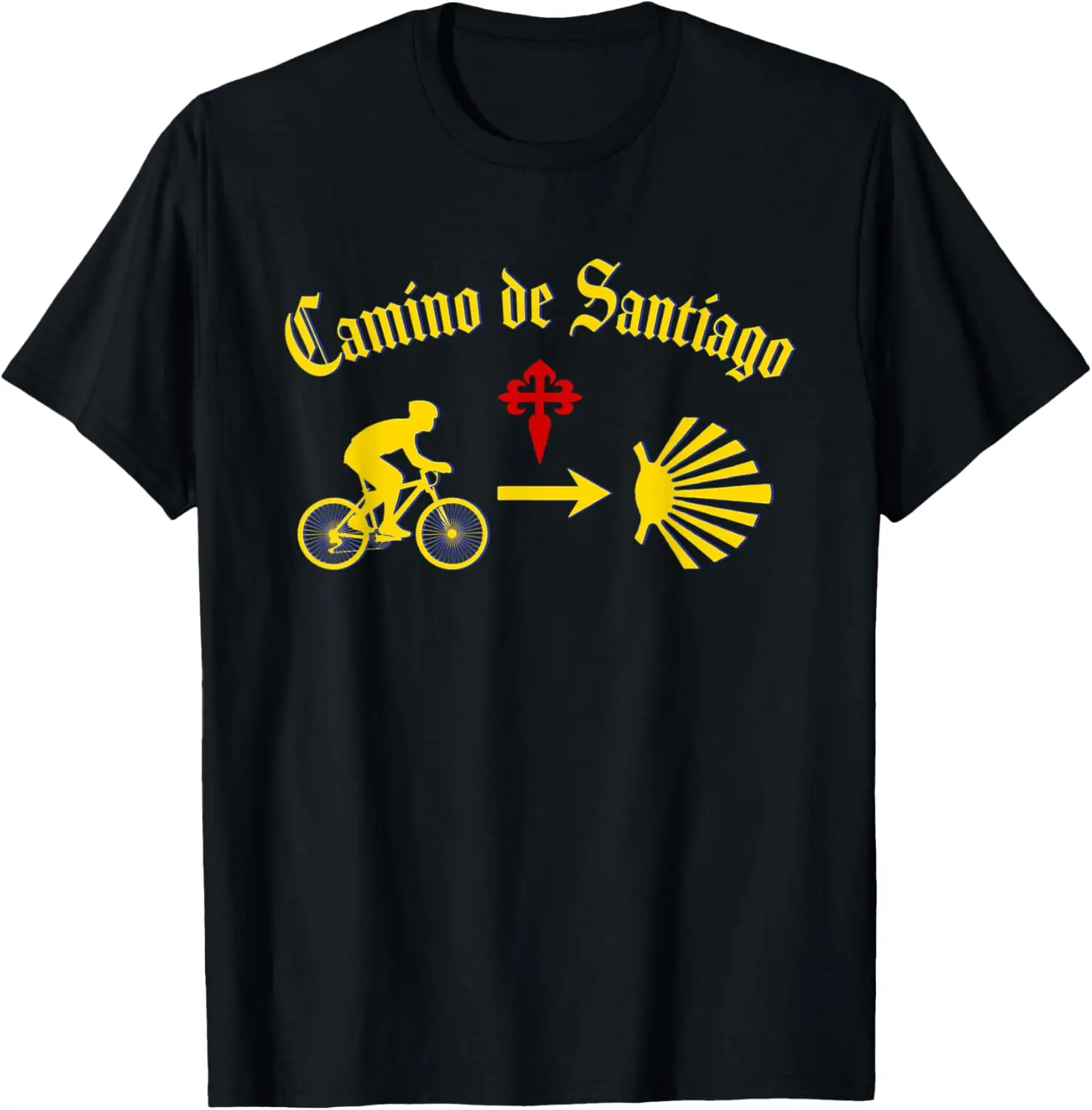 Camino de Santiago hombre montar en bicicleta flecha amarilla vieira camiseta manga corta Casual 100% Camisa de algodón