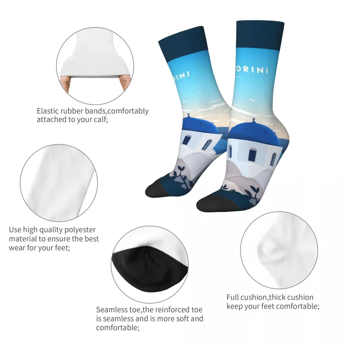 Santorini Greece Print Crew Socks Accessories All Season Super Soft Middle Tube Socks Breathable