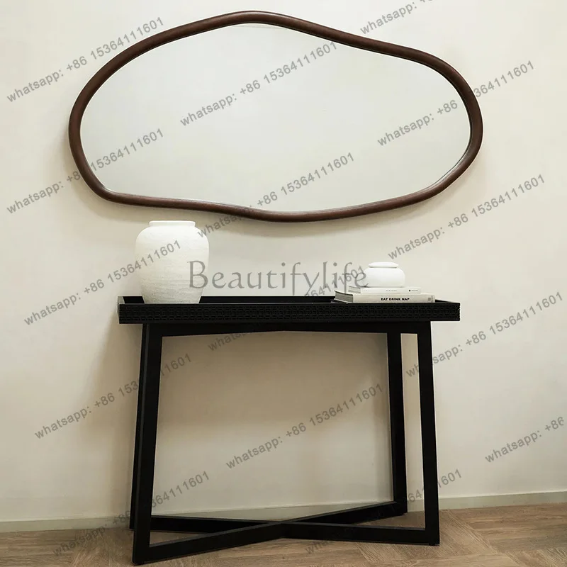 Medieval retro bathroom mirror American bathroom wooden wall hanging special-shaped decorative entrance mirror