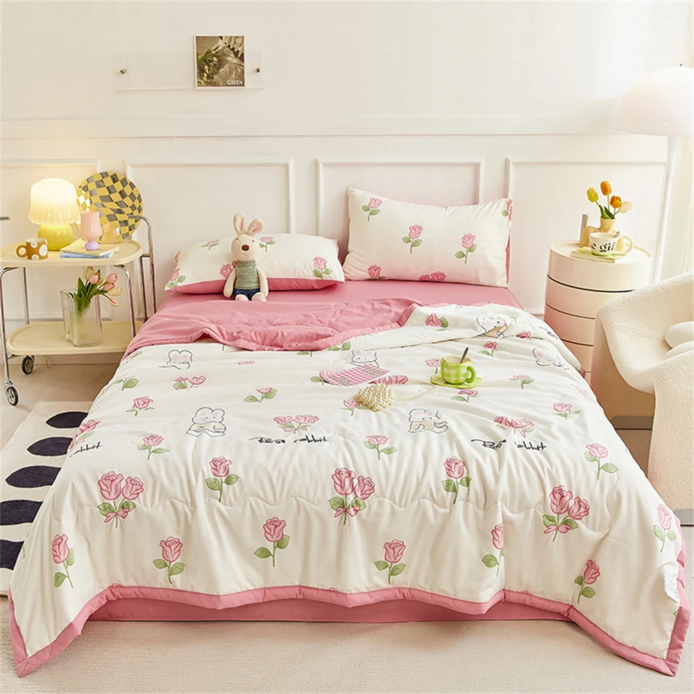 

Printing Quilted Summer Quilt Comforter Soft Air Conditioning Skin-Friendly Napping Blanket Home Thin Quilts Machine Washable