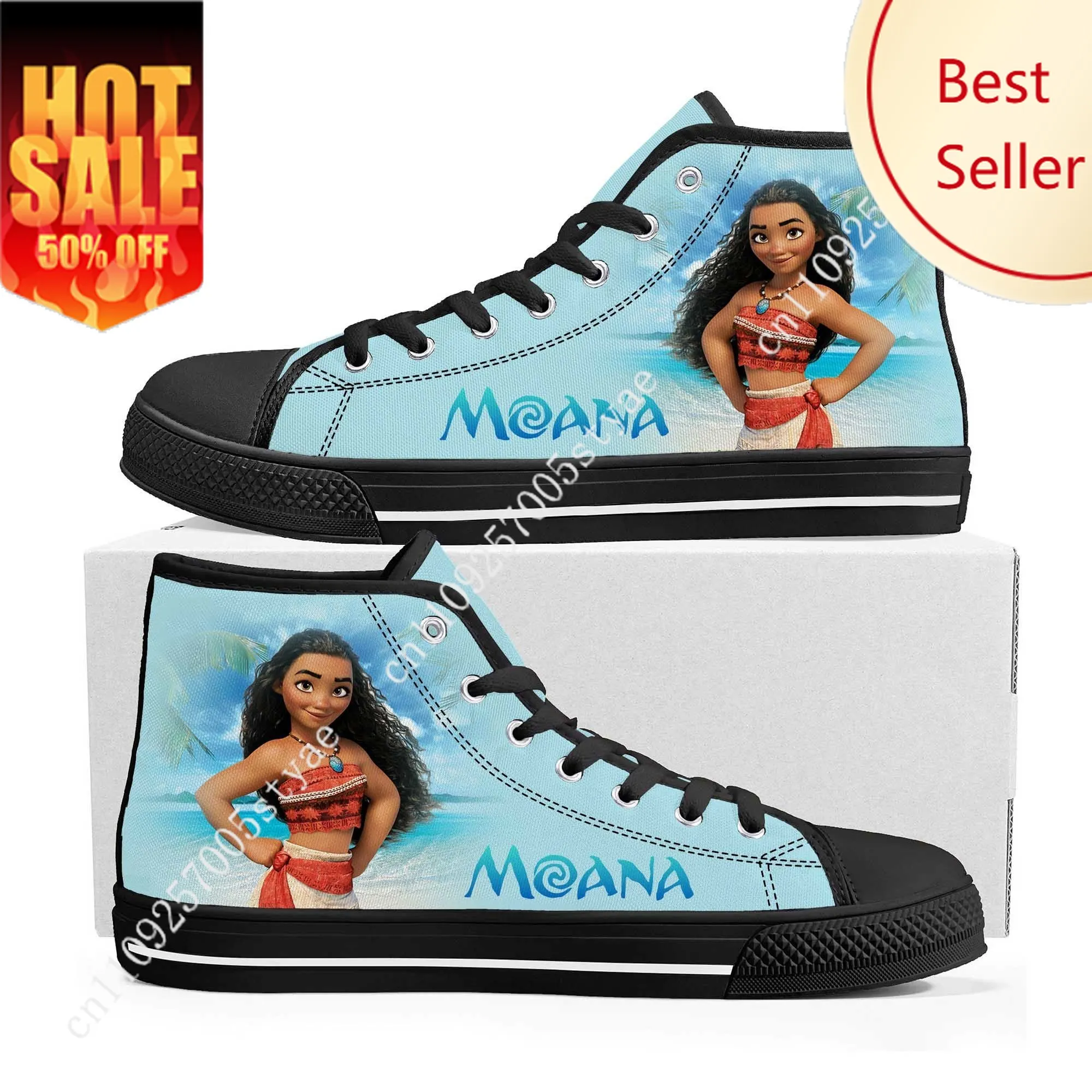 

Moana High Top Sneakers Disney Cartoon Moana 2 Movie DIY Decorate Shoes Design Your Photo Party Holiday Gifts Custom Shoe