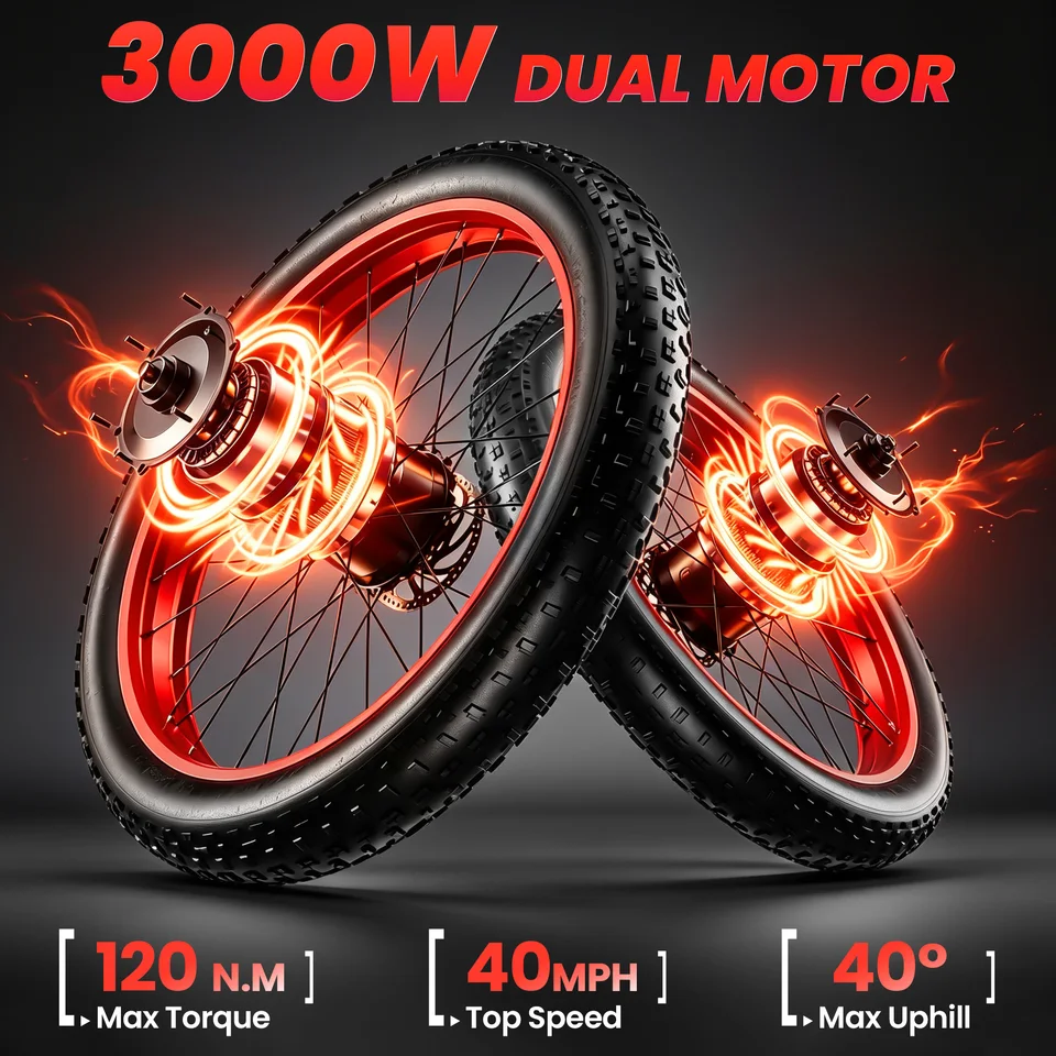 3000W Electric Bike 48V 23Ah Battery 26" 4.0 Fat Tire Ebike 40MPH High Speed Mountain Bicycle Off-Road Snow Bike for Adults image 3