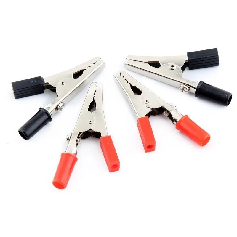 50 Pieces 55mm Plastic Handle Tes Electric Non Insulated Testing Crocodile Alligator Clips Clamps Connectable Banana Plug