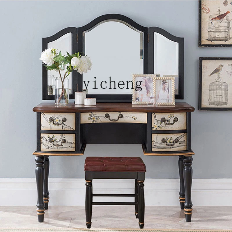 

LSL Dresser Painted Solid Wood Makeup Table Bedroom Multifunctional with Mirror