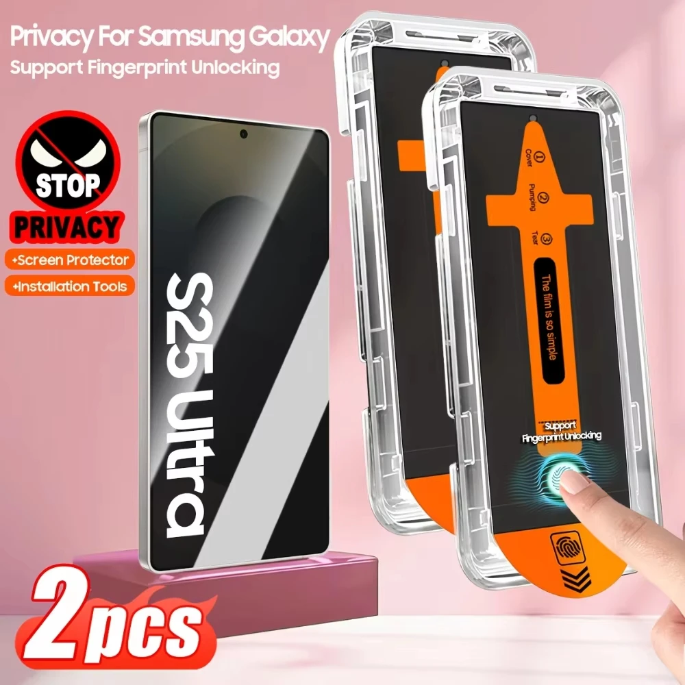

Anti Spy Tempered Glass Screen Protector For Samsung Galaxy S25 Ultra S24 S23 S22 S26 Plus Fingerprint Unlock Privacy Glass Film