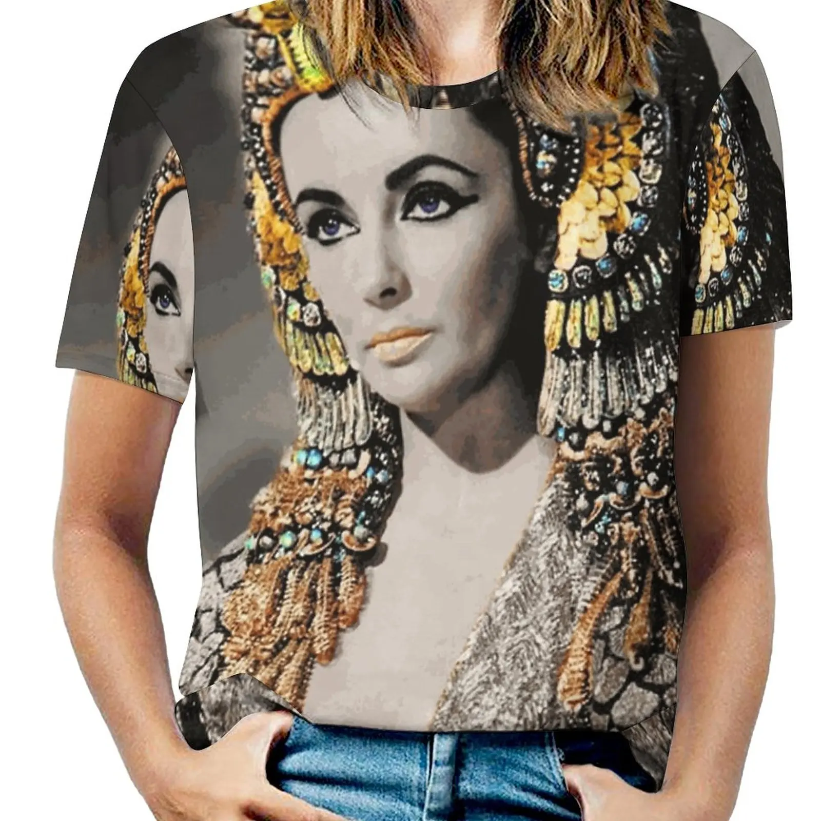 Elizabeth Taylor As Cleopatra Woman'S T-Shirt Spring And Summer Printed T Shirts Crew Neck Pullover Top Cleopatra Cleo Egypt