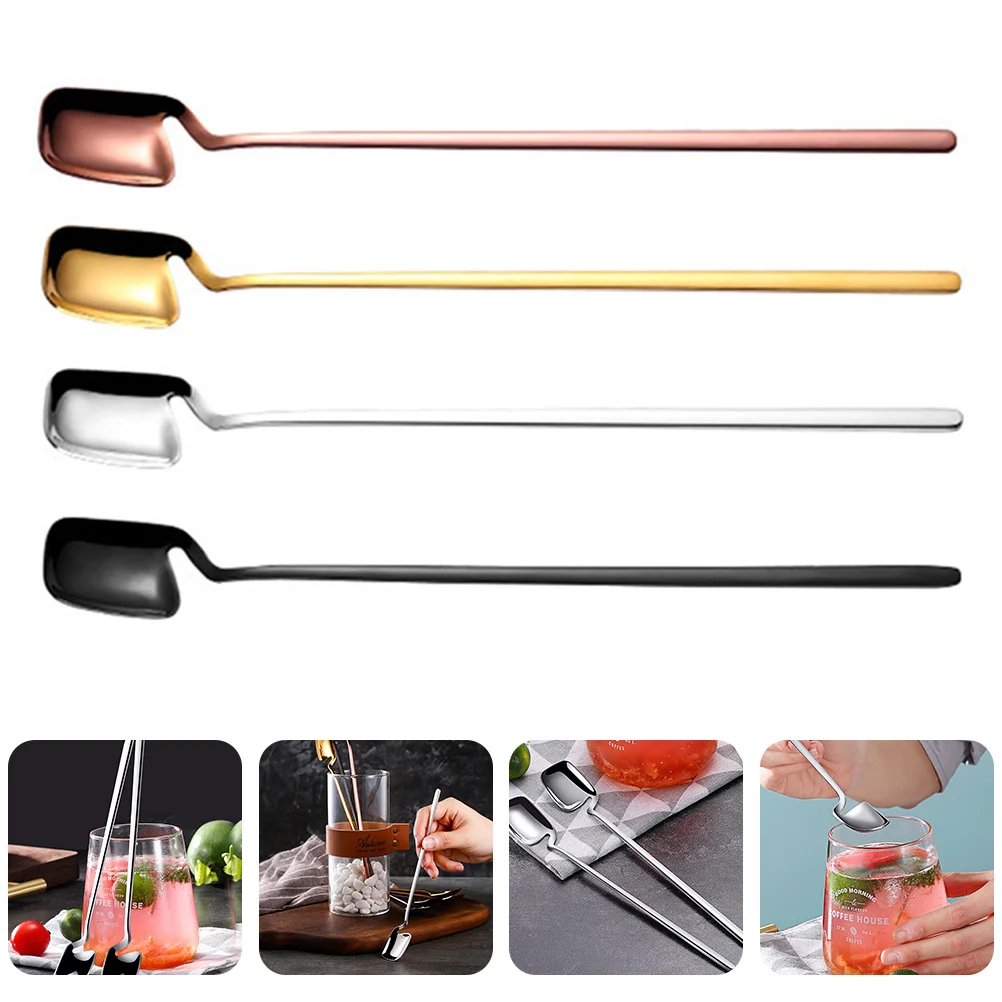 

1Set Stainless Steel Mixing Spoons Long Handle Comfortable Grip 304 Food Grade Coffee Tea Dessert Spoon Hanging Hook