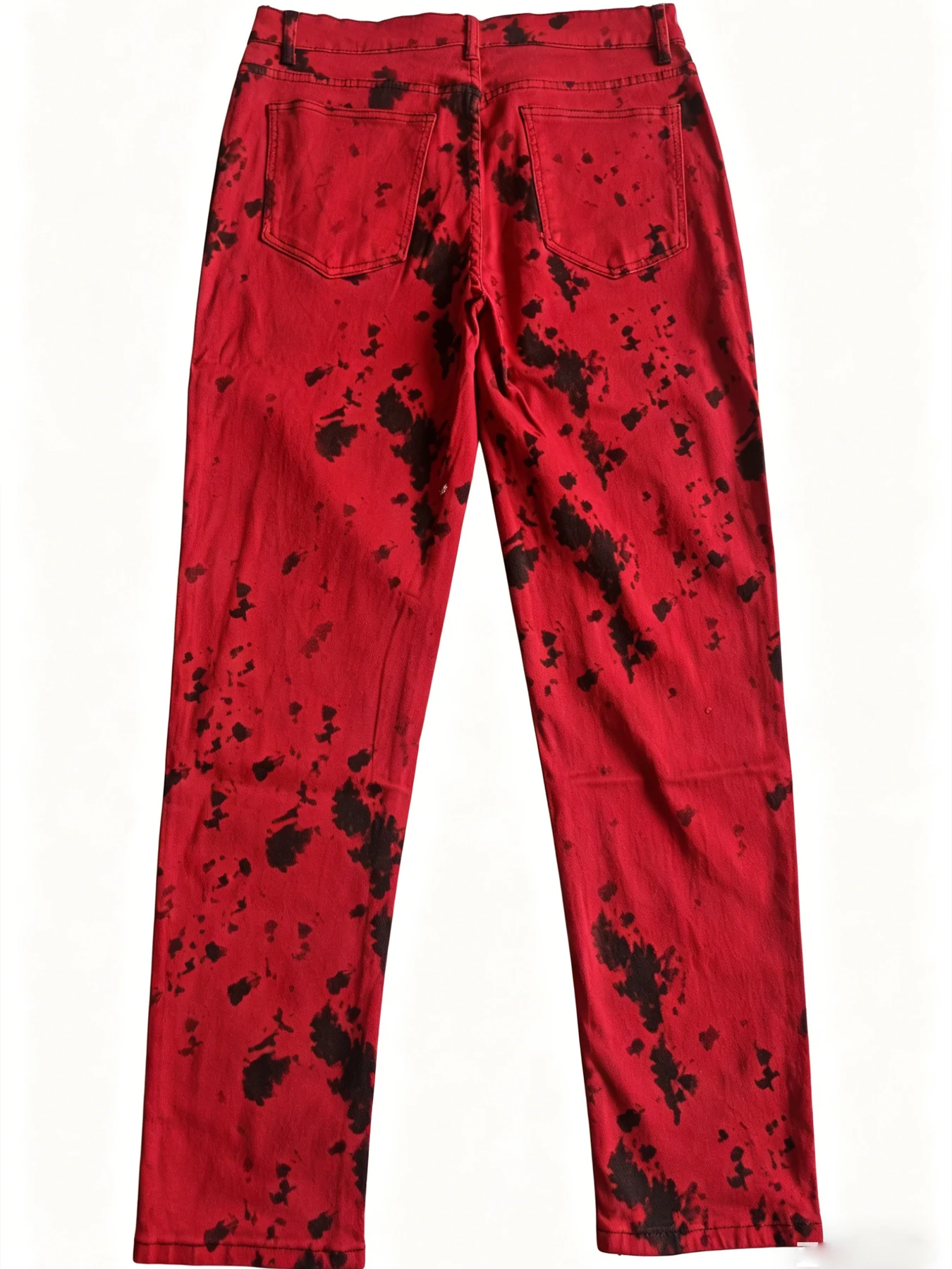 New Men's Red and Black Tie-Dye Vintage Slim Fit Jeans with Personalized Dye Printing High Street Trend Casual Pants