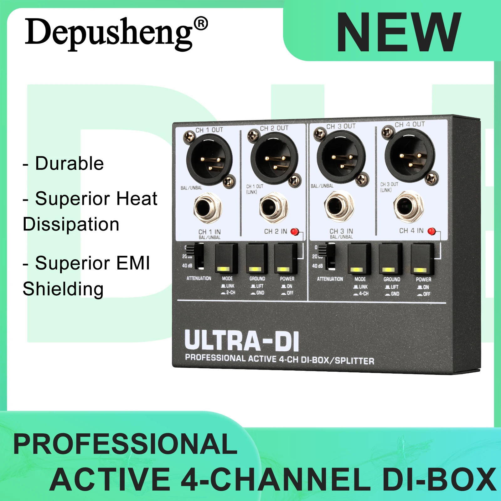 DI Box Professional Audio Active 2-Channel High Frequency Interference Guitar Instrument for Stage