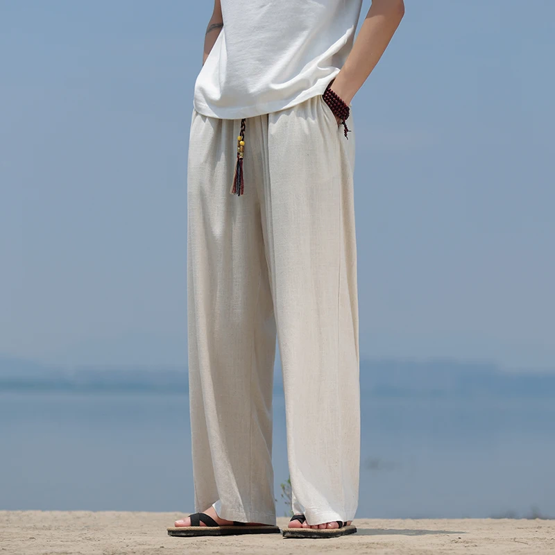 2024 Men's New Chinese Cotton and Hemp Casual Pants Fashion High Street Harajuku Comfortable Breathable Oversized Men's Pants