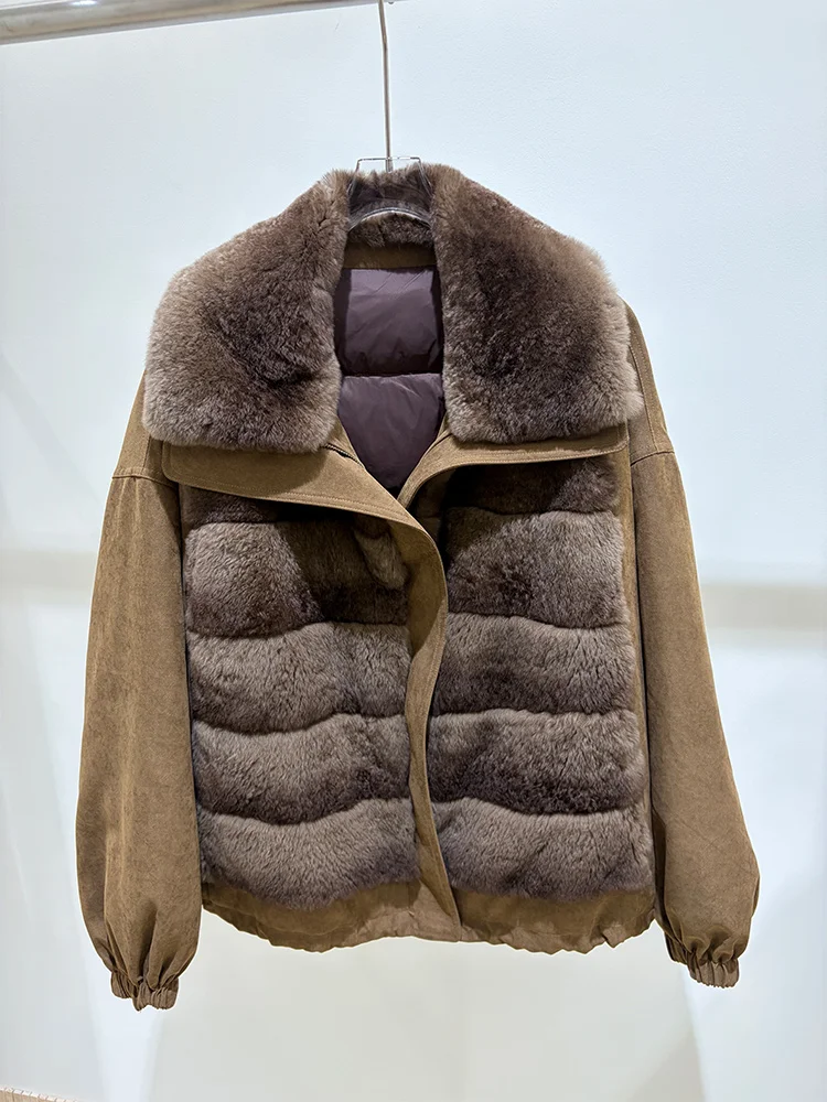 Winter Women Goose Down Jacket Real Rabbit Fur Collar Thick Warm Parkas Puffer Jacket Outwear