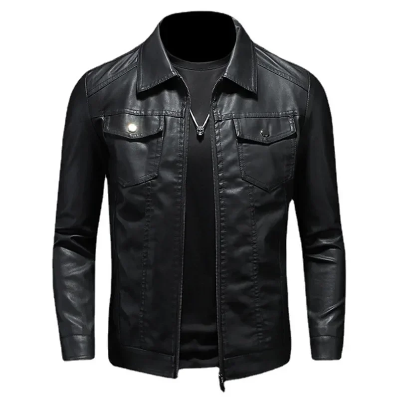 Men's collar PU leather jacket, motorcycle bomber jacket, personalized and fashionable men's clothing