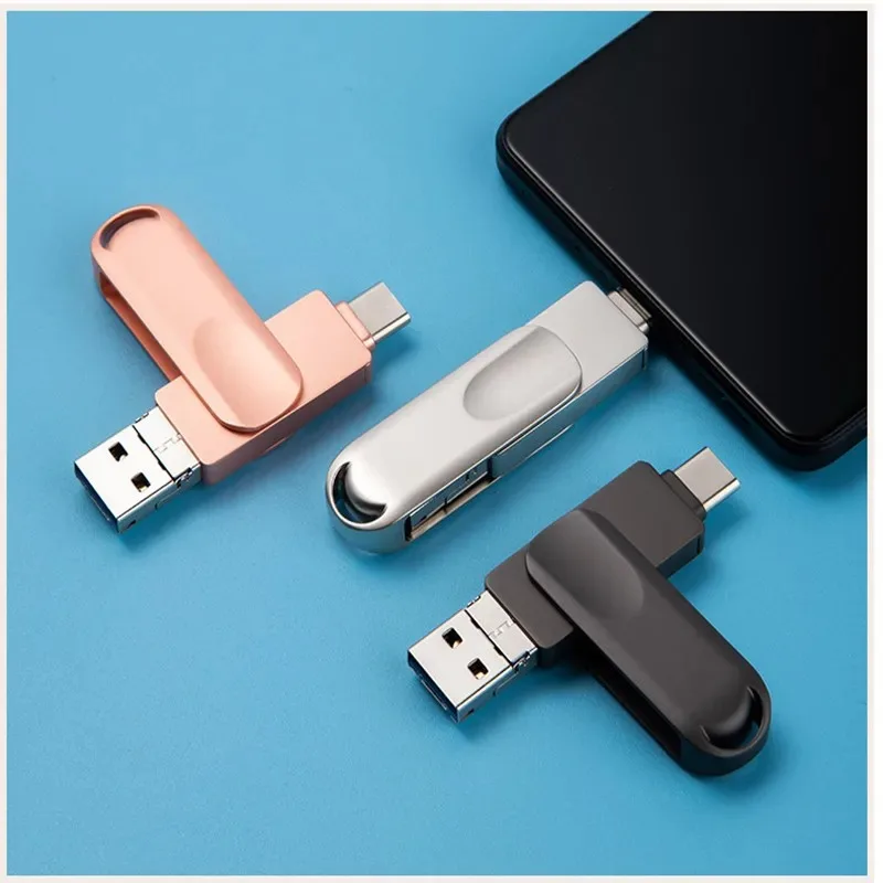

metal USB Flash Drive 256GB 4in1 Pendrive High Speed Memory Stick 32GB 64GB 128GB/512GB/1TB/2TB For IPhone/Type C Flash Drive