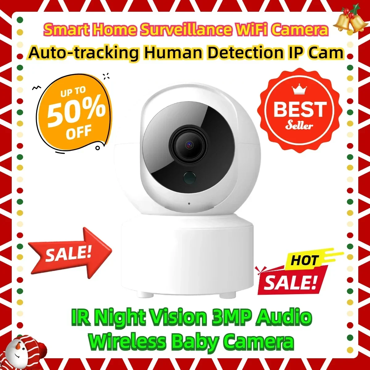 

Smart Home Surveillance WiFi Camera Auto-tracking Human Detection IP Cam IR Night Vision 3MP Audio Wireless Baby Camera