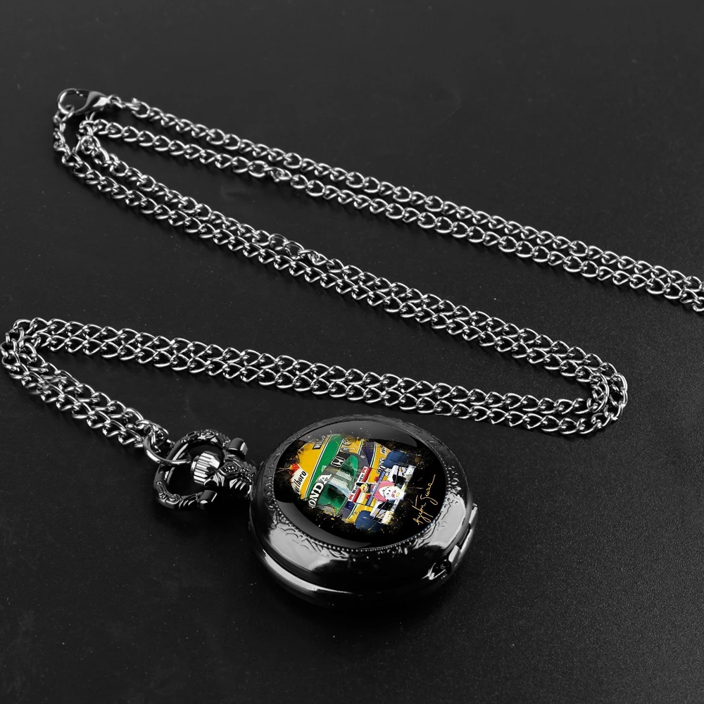 Handcrafted Classic Racing Driver Glass Dome Quartz Pocket Watch Necklace Unisex Accessory Gift