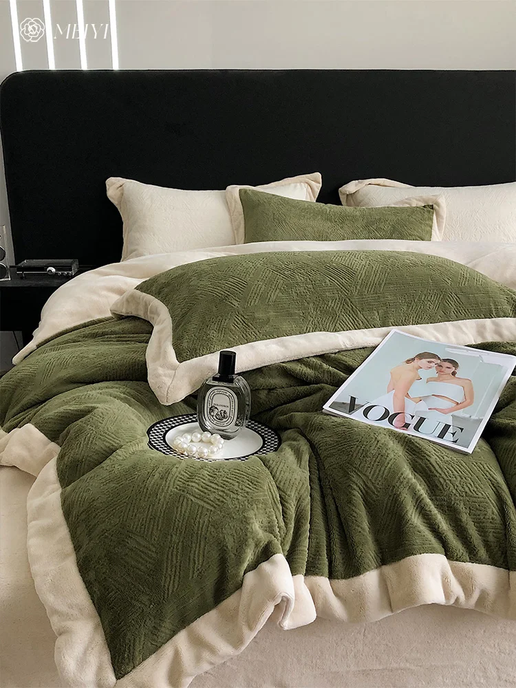 Winter Thickened Milk Velvet Four-Piece Set Carved Coral Velvet Luxury European Style Anti-Static Warm Bedding Quilt Cover Sheet